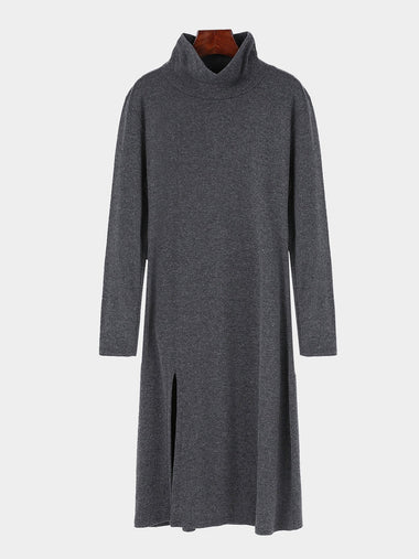 Wholesale Grey High Neck Long Sleeve Slit Hem Casual Dresses