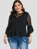 Wholesale Lace 3/4 Sleeve Black Plus Size Tops