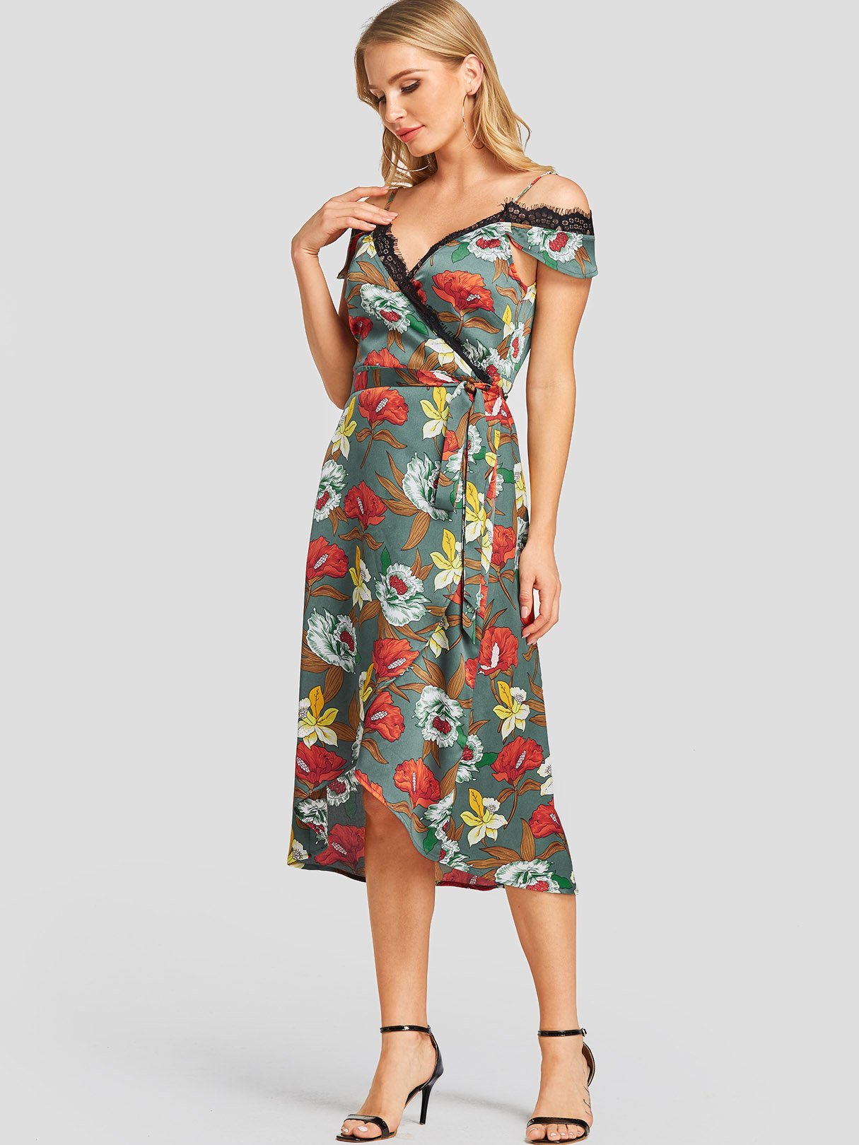 NEW FEELING Womens Green Floral Dresses