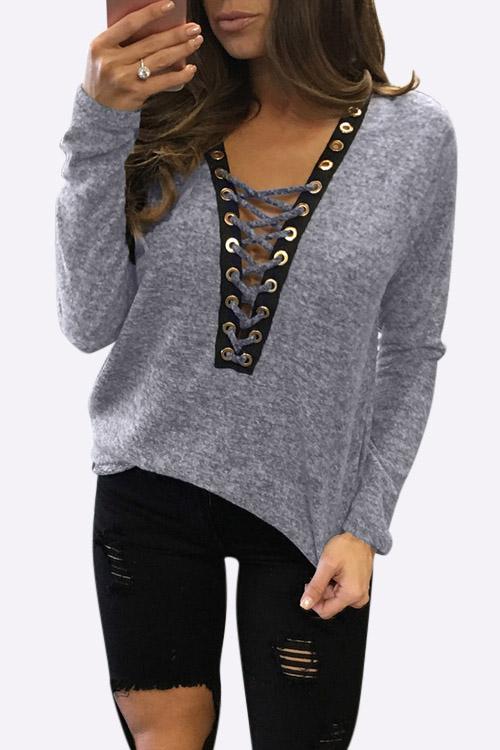 Wholesale Deep V-Neck Crossed Front Long Sleeve T-Shirts