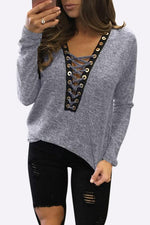 Wholesale Deep V-Neck Crossed Front Long Sleeve T-Shirts
