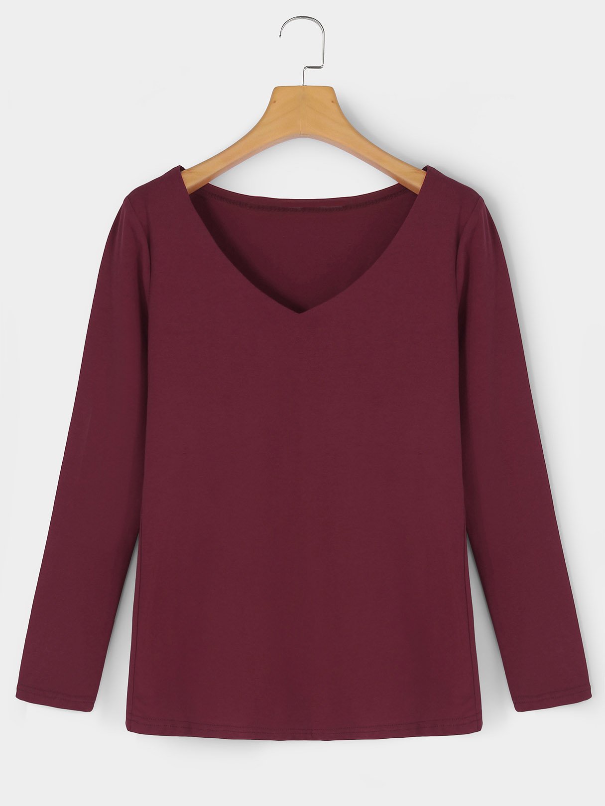 Wholesale V-Neck Long Sleeve Burgundy T-Shirts
