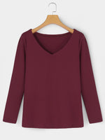 Wholesale V-Neck Long Sleeve Burgundy T-Shirts