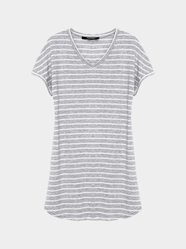Wholesale V-Neck Stripe Curved Hem Mini Dress