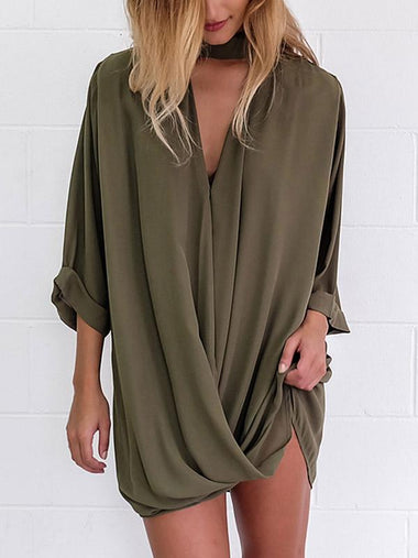 Wholesale V-Neck Long Sleeve Crossed Front Mini Dress