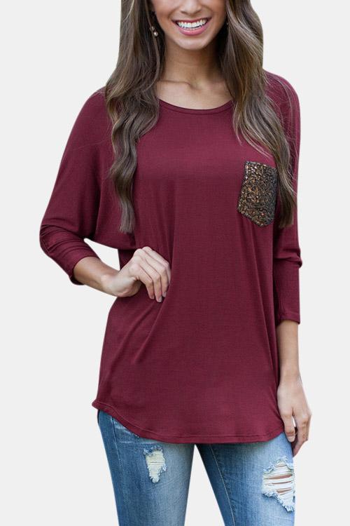 Wholesale Round Neck 3/4 Sleeve Burgundy T-Shirts