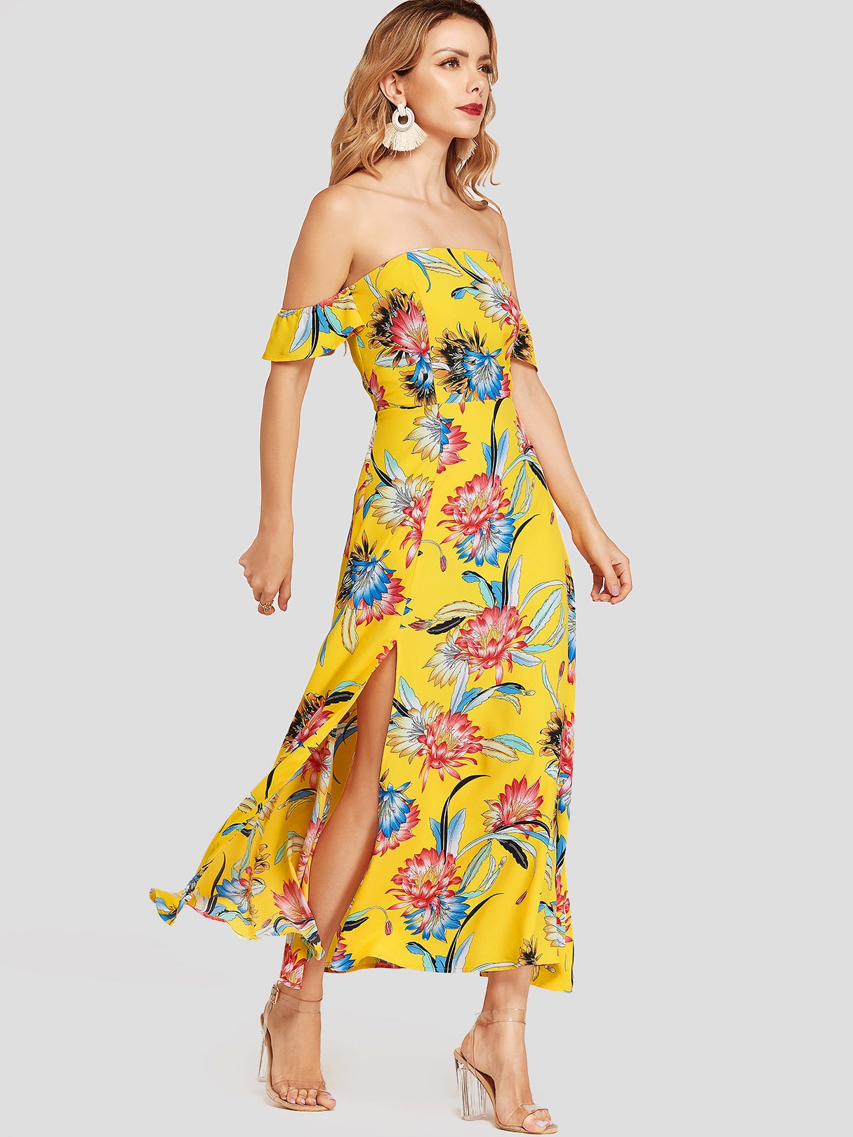 OEM Ladies Yellow Floral Dresses