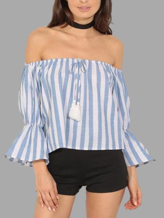 Wholesale Off The Shoulder Stripe Blouses