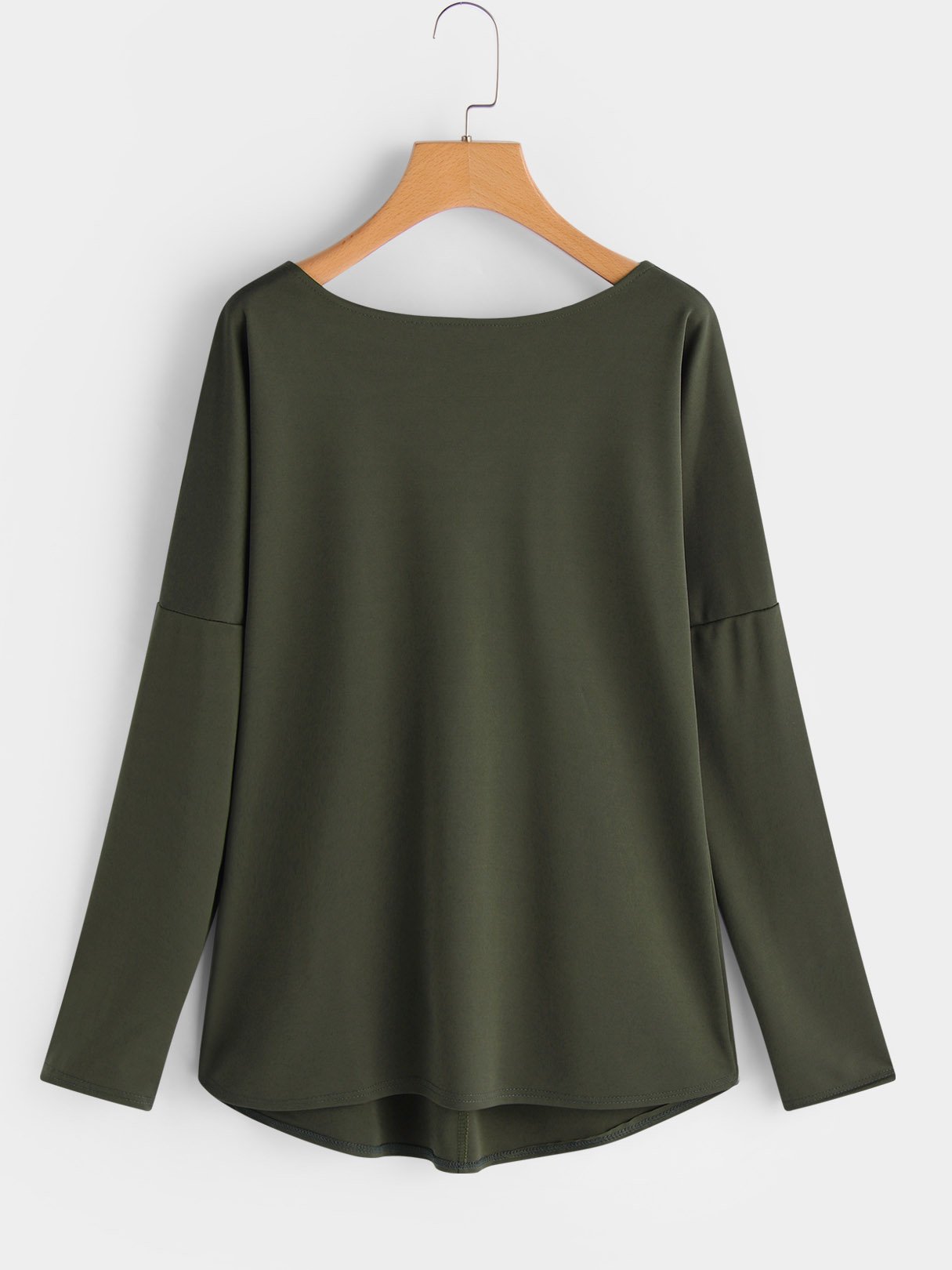 Wholesale Crew Neck Plain Long Sleeve Army Green T-Shirts