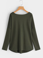 Wholesale Crew Neck Plain Long Sleeve Army Green T-Shirts