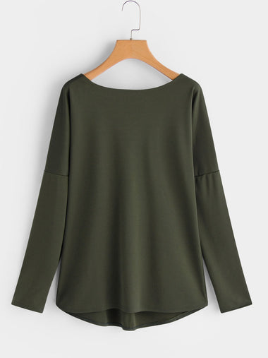 Wholesale Crew Neck Plain Long Sleeve Army Green T-Shirts