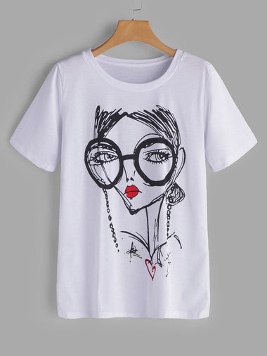 Wholesale Printed Round Neck Short Sleeve White T-Shirt