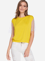Wholesale Round Neck Polka Dot Half Sleeve Yellow T-Shirts