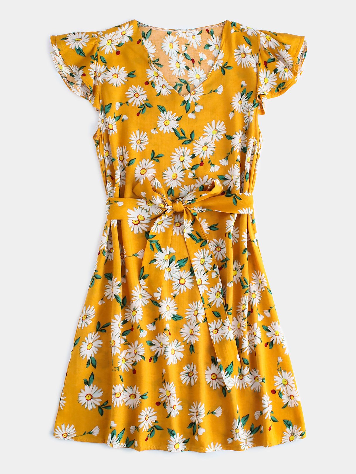 NEW FEELING Womens Yellow Floral Dresses