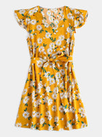 NEW FEELING Womens Yellow Floral Dresses