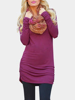 Wholesale Purple Round Neck Long Sleeve Plain Casual Dress