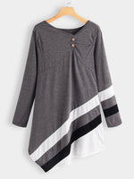 Wholesale V-Neck Stripe Long Sleeve Irregular Hem Grey Dresses