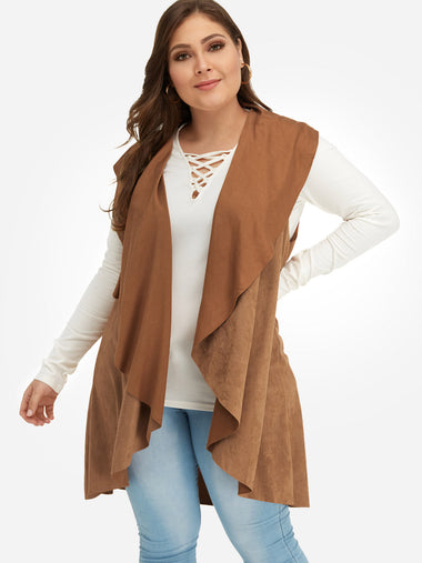 Wholesale Plain Sleeveless Brown Plus Size Coats & Jackets
