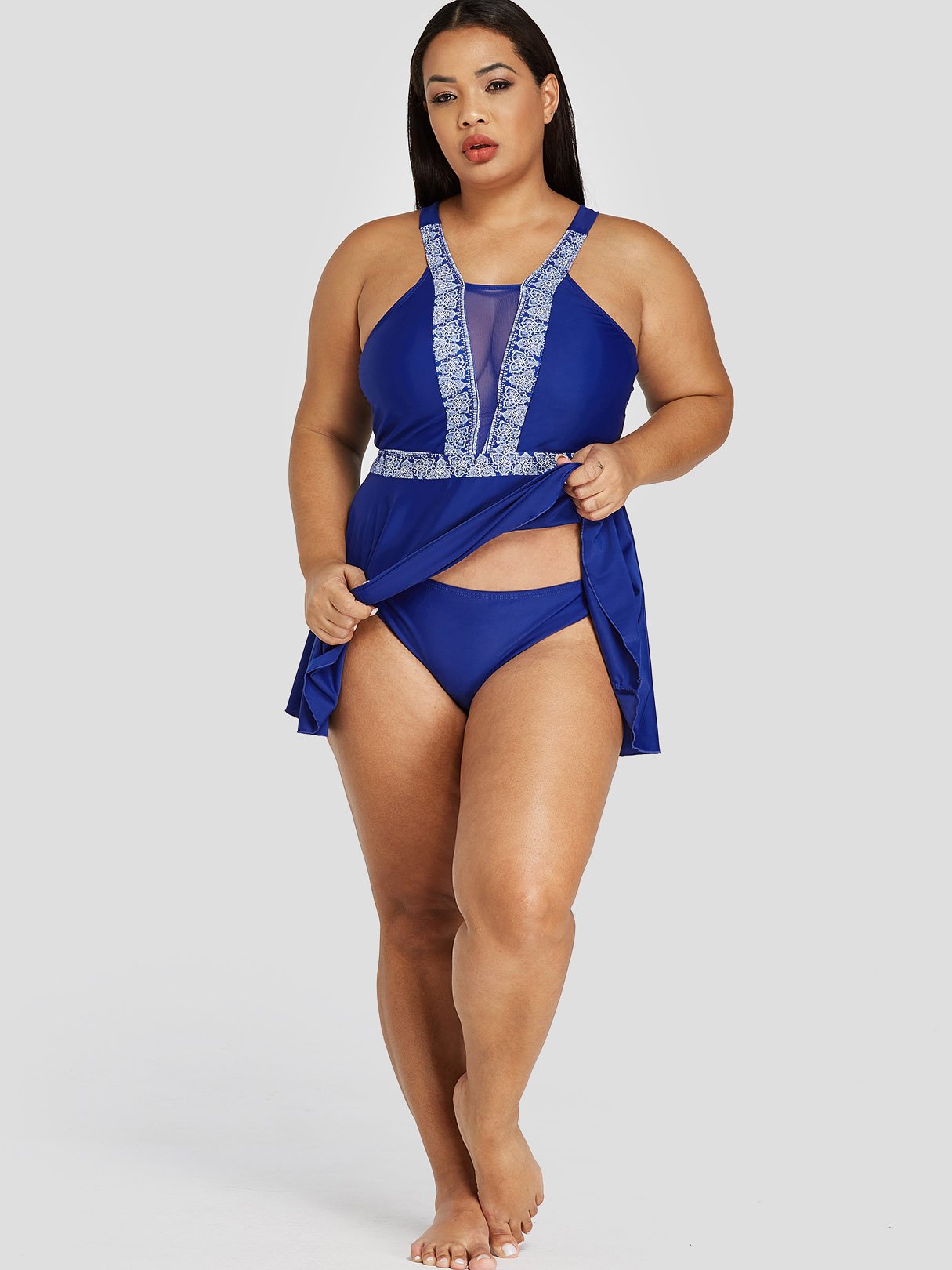 NEW FEELING Womens Blue Plus Size Swimwear