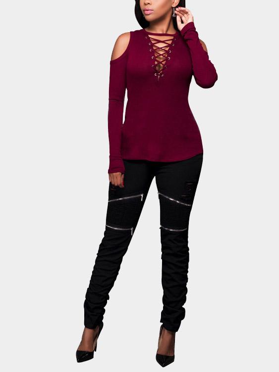 NEW FEELING Womens Burgundy T-Shirts