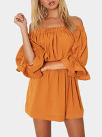 Wholesale Ginger Off The Shoulder Long Sleeve Plain Mini Dress
