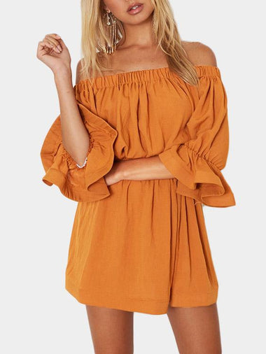 Wholesale Ginger Off The Shoulder Long Sleeve Plain Mini Dress