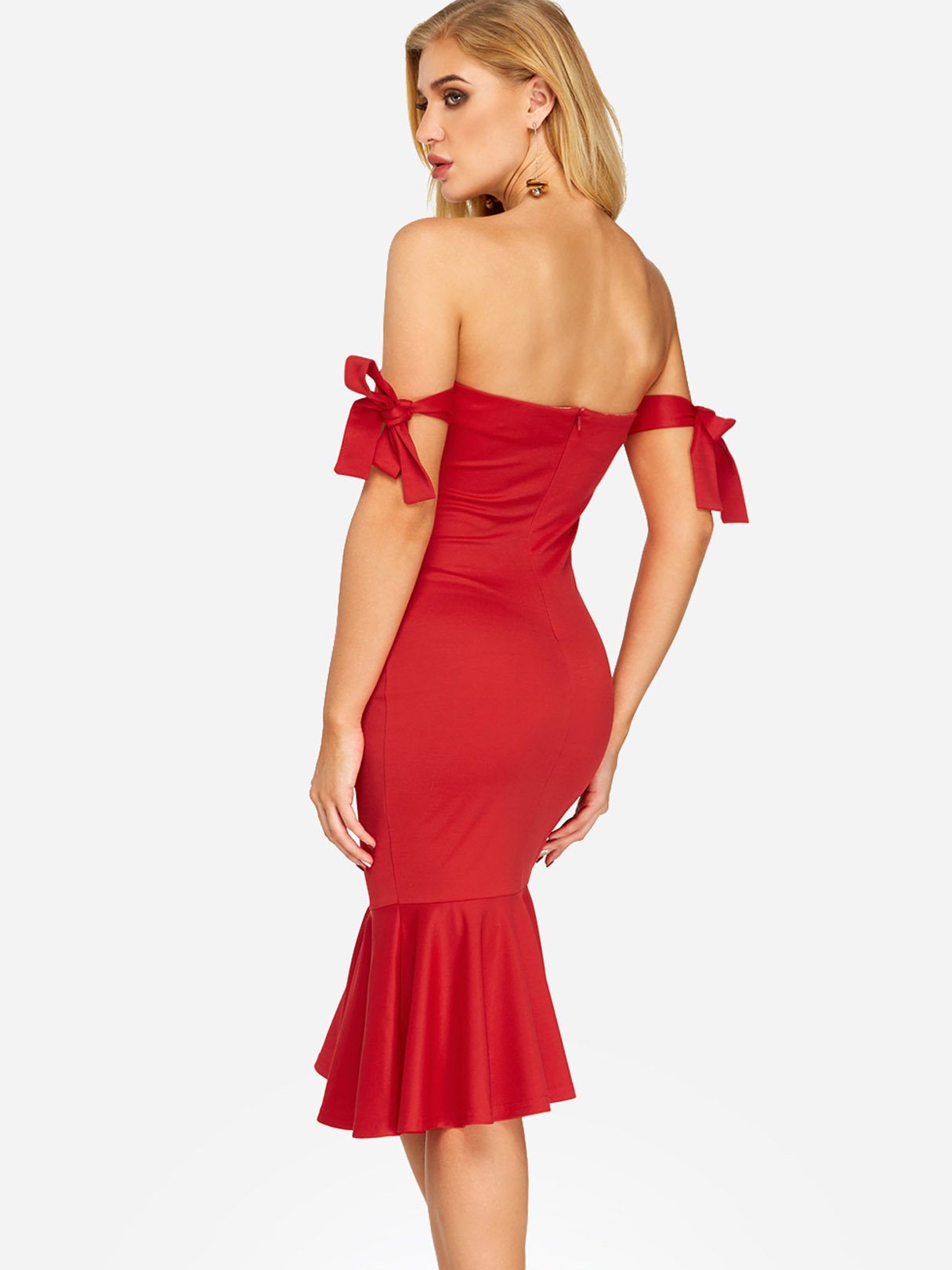 NEW FEELING Womens Red Off The Shoulder Dresses