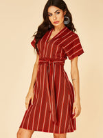 OEM Ladies Red V-Neck Dresses