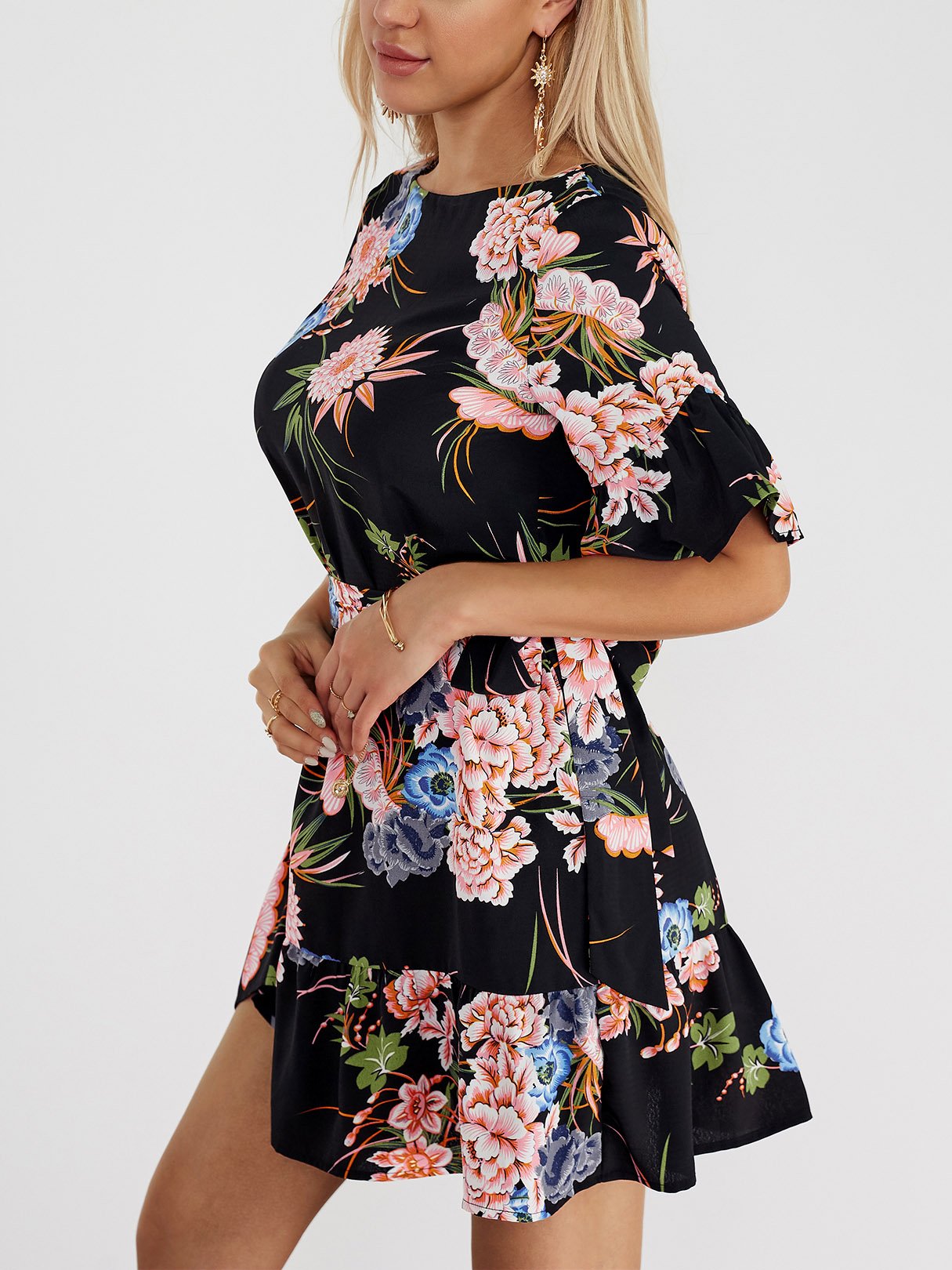 OEM Ladies Black Floral Dresses