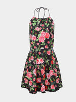 Wholesale Floral Print Halter Dresses With Cut Out Detail