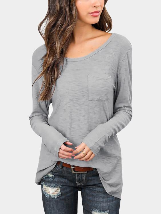 Wholesale Round Neck Plain Long Sleeve Grey T-Shirts