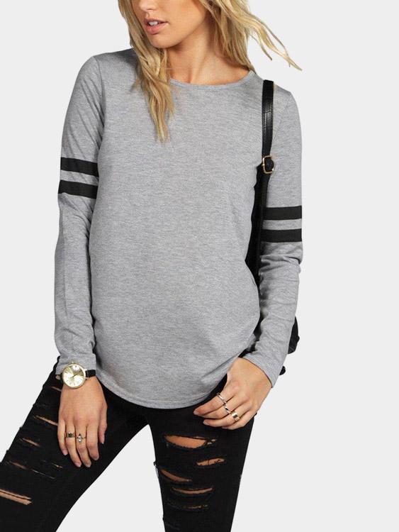Wholesale Round Neck Long Sleeve Grey Tees