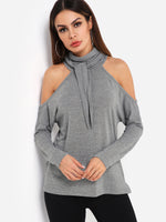 Wholesale Plain Long Sleeve Cold Shoulder Grey Top