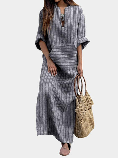 Wholesale V-Neck Half Sleeve Stripe Dresses