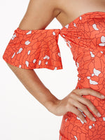Custom Red Floral Dress With Sleeves