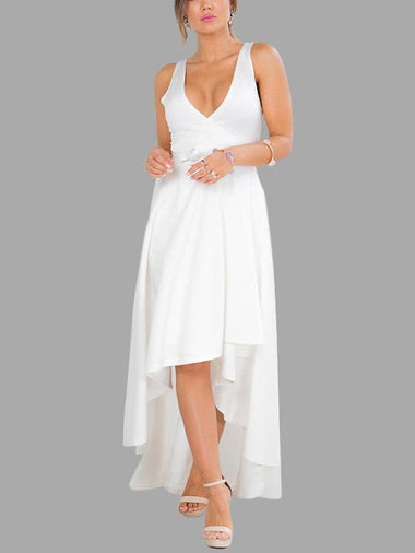 Wholesale White V-Neck Sleeveless Plain Lace-Up Dresses