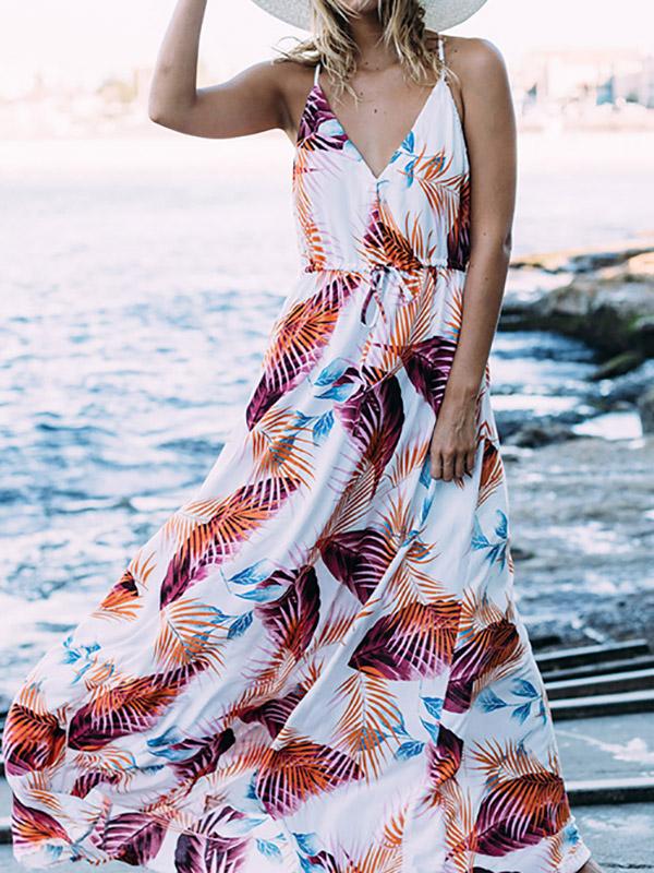 Wholesale V-Neck Sleeveless Print Maxi Dress