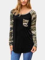 Wholesale Round Neck Camouflage Long Sleeve Black T-Shirt