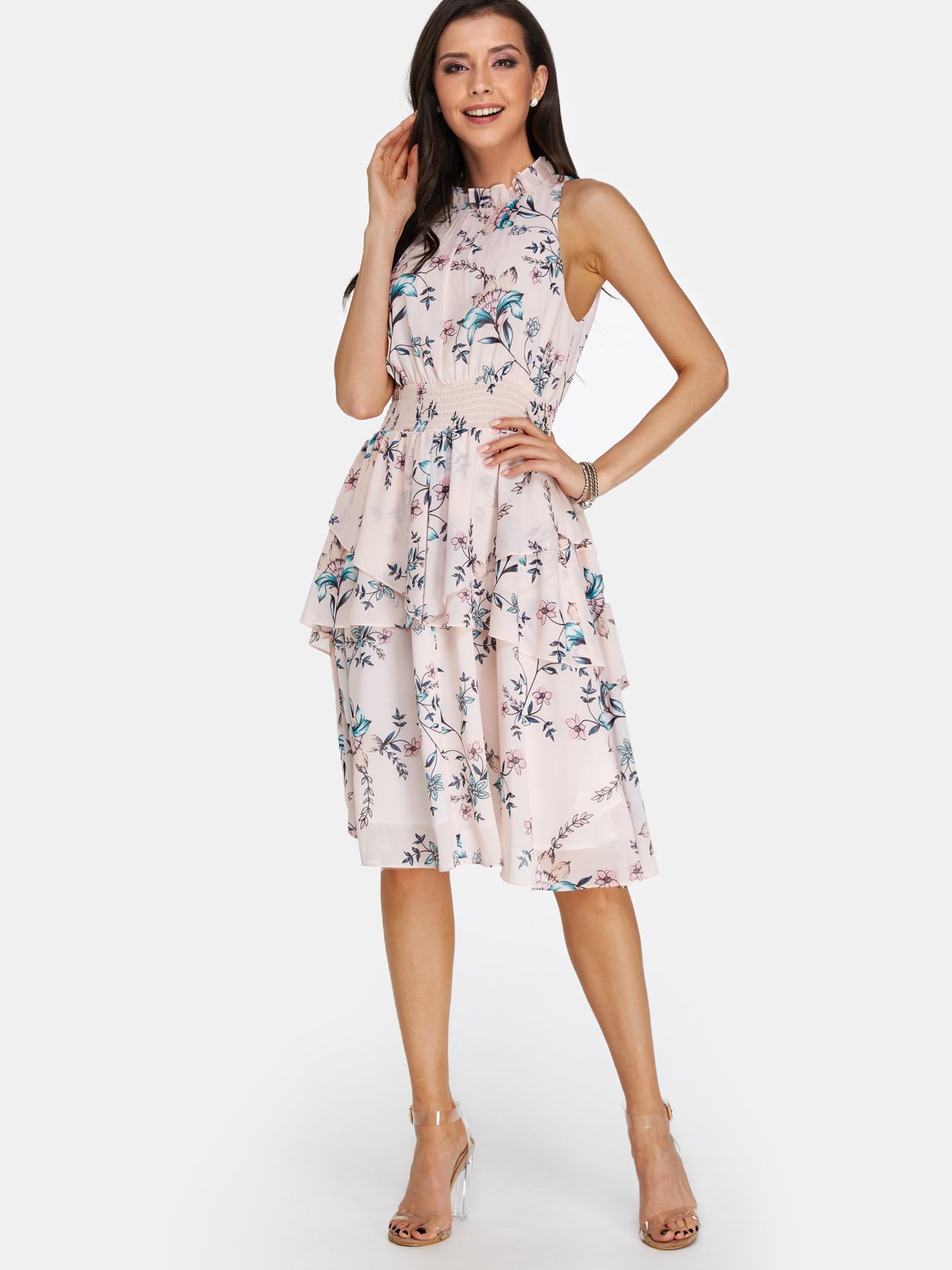 OEM Ladies Light Pink Floral Dresses
