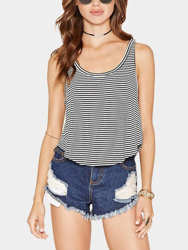 Wholesale Round Neck Stripe Sleeveless Curved Hem Tank Top