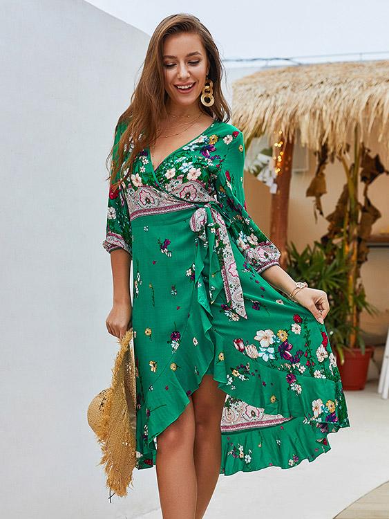 OEM ODM Ladies Dark Blue Floral Dresses
