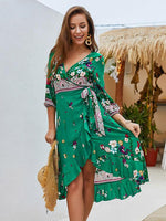 OEM ODM Ladies Dark Blue Floral Dresses