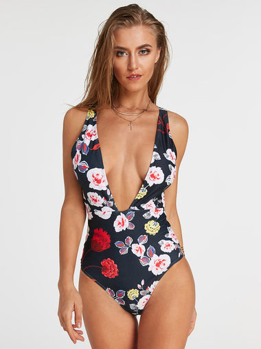 Wholesale Deep V Neck Sleeveless Floral Print Backless Wireless One-Pieces Swimwears