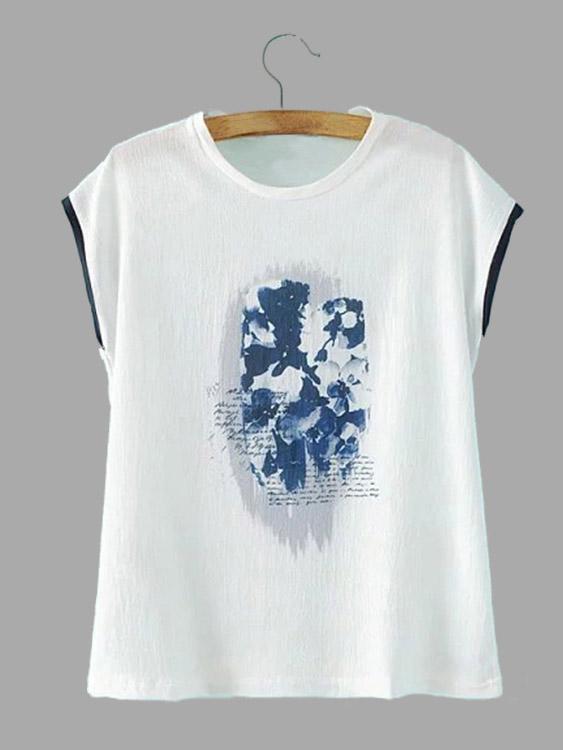 Wholesale Round Neck Floral Print White T-Shirts