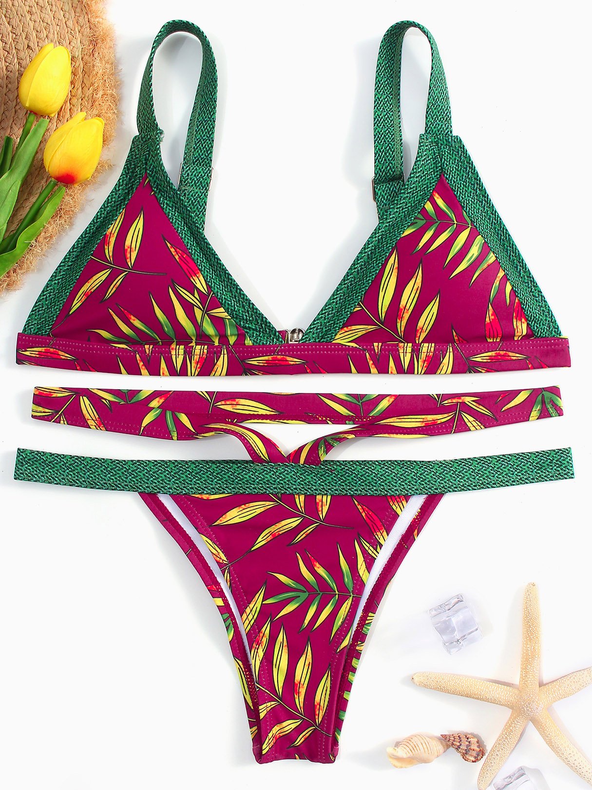 Wholesale V-Neck Sleeveless Floral Print Sexy Bikinis