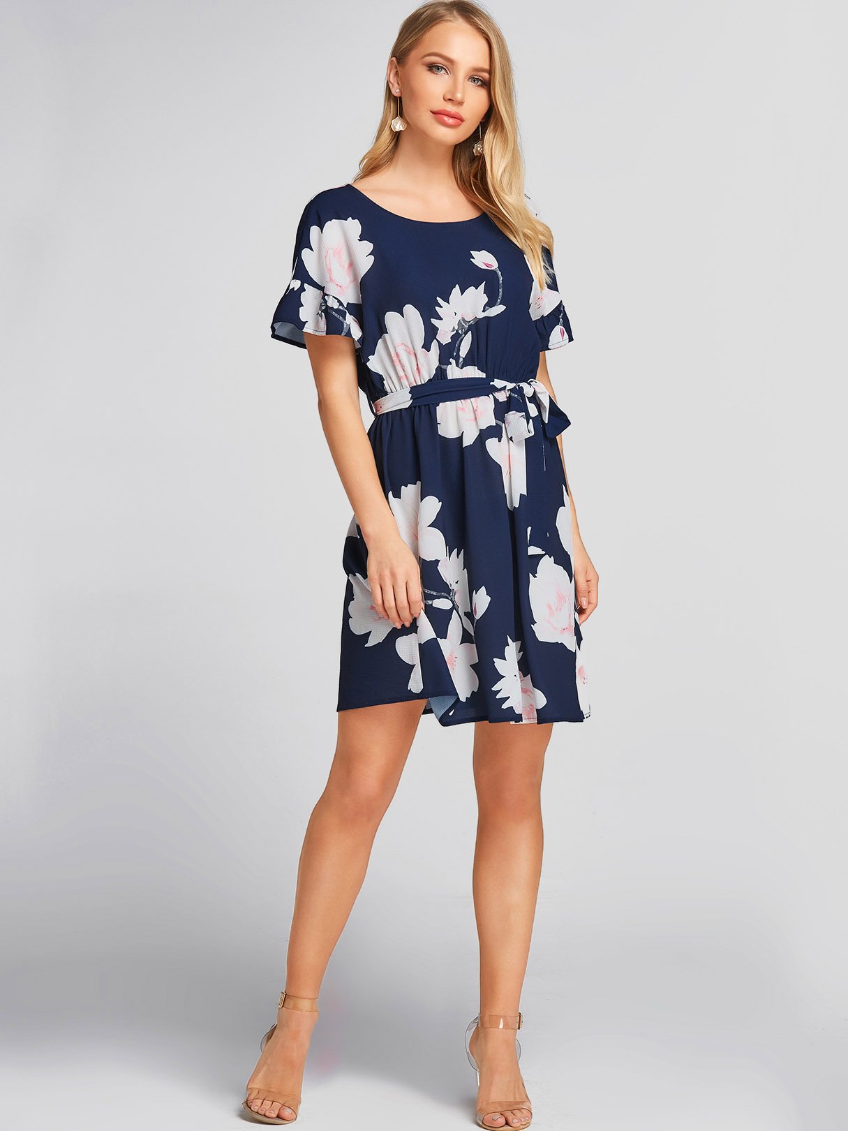 NEW FEELING Womens Navy Floral Dresses