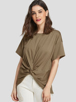 Wholesale Round Neck Twist Short Sleeve Khaki T-Shirts