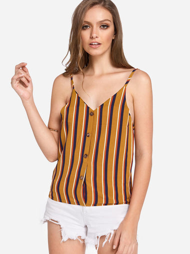 Wholesale V-Neck Stripe Backless Spaghetti Strap Sleeveless Camis