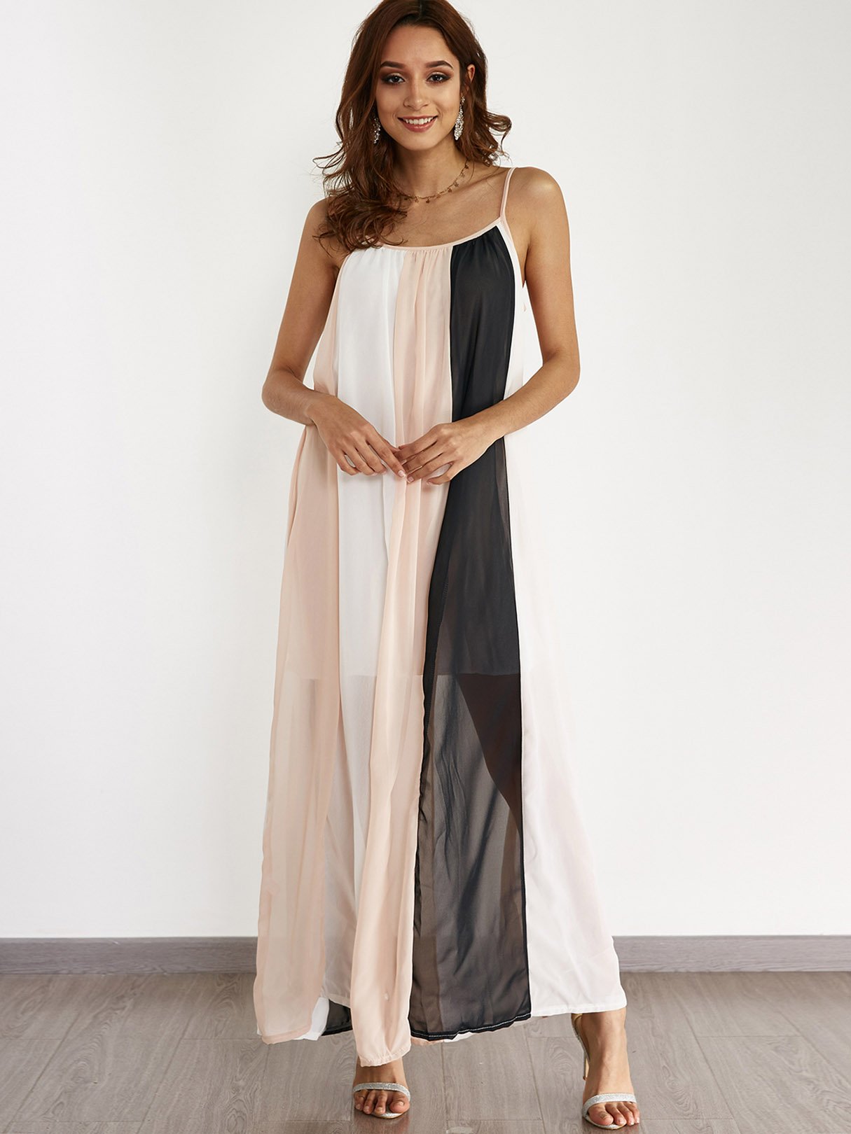 Wholesale Stripe Sleeveless Khaki Maxi Dress