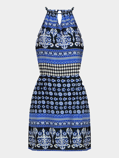Wholesale Blue Halter Sleeveless Cut Out Mini Dresses